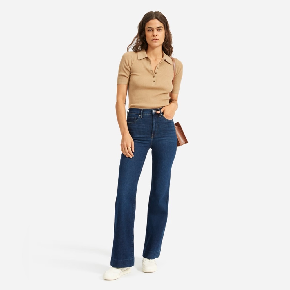 EVERLANE High Rise The Modern Flare Jean 25 dark blue 70’s  style denim